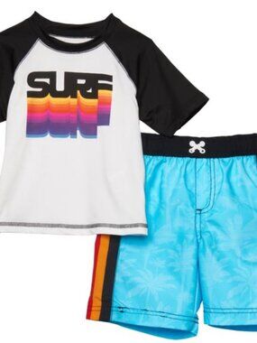 Swim Set Kids Beach Surf Rainbow Rash Guard + Trunks Set iXtreme
